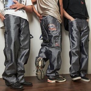 Vintage Deadstock Slim Shady Eminem 90s Baggy Wide Leg Carpenter Jeans Silver 34